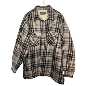 David Taylor Mens Large Grey Black Red Plaid Sherpa Lined Flannel Shacket Jacket